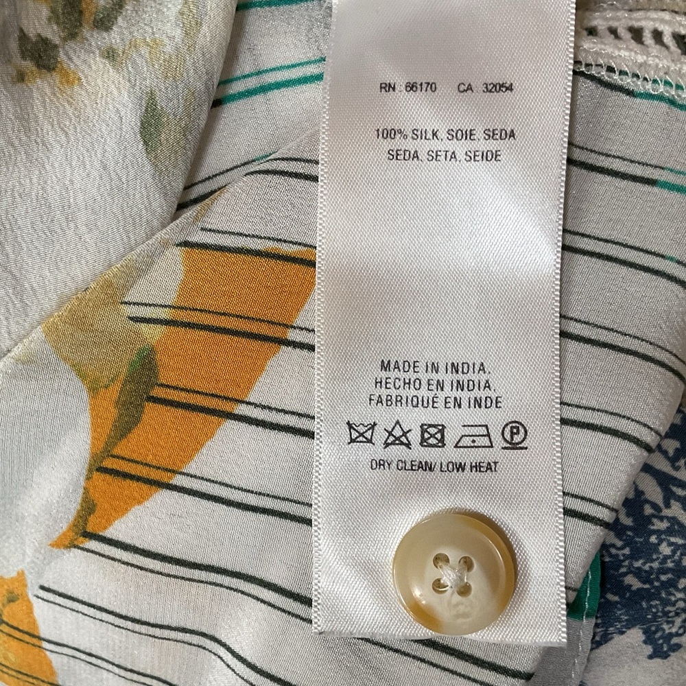 Anthropologie Maeve Silk Pinstripe Floral Toile Short Sleeve Top Size 8 - Picture 7 of 7